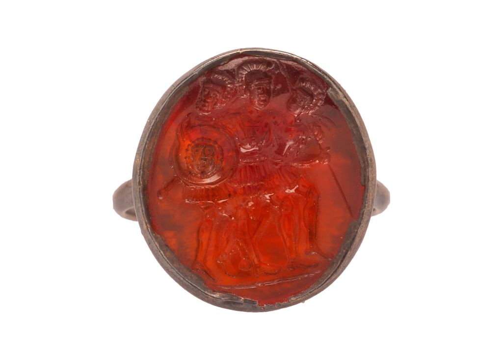 Circumference 47.4 mm; weight 2.9 gr; US size 4.25, UK size H 1/2

Intaglio gems of Antiquity often found modern settings in the nineteenth century, a time of classical revival and energetic collecting. Many of these rings were meant for display