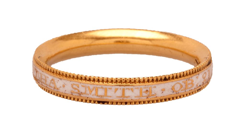 Circumference 57.2 mm; weight  4.7 gr; size US 8.25, UK Q 1/2

Eighteenth-century mourning rings commemorating celebrities became quite popular. The wealthiest individuals had groups of identical rings made which were distributed at funerals. Yet,