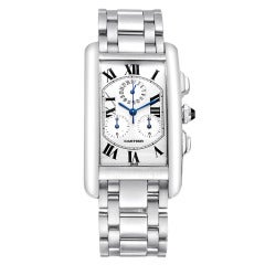 Vintage Cartier White Gold Tank Americaine Chrono Reflex Wristwatch