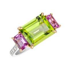 PAOLO COSTAGLI "Florentine" Emerald-Cut Peridot & Pink Sapphire Ring