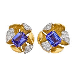 OLGA TRITT Tanzanite & Diamond Flower Earclips