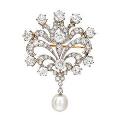 TIFFANY & CO. Natural Pearl Diamond Brooch