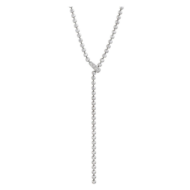 CARTIER White Gold and Diamond Bead 'Y' Necklace at 1stDibs