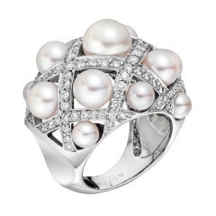 CHANEL "Matelasse" Cultured Pearl & Diamond Ring