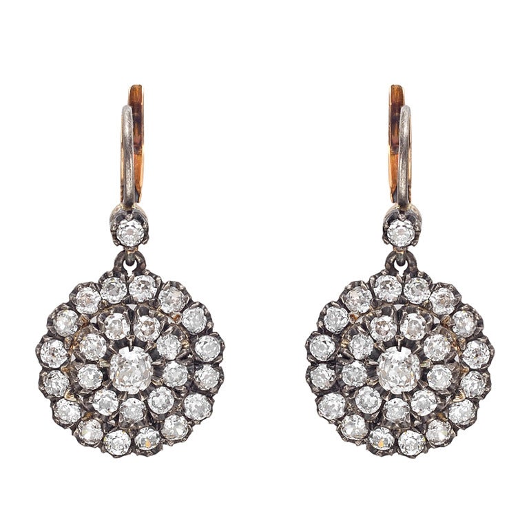 Diamond Cluster Dormeuse Earrings at 1stDibs