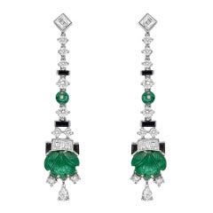 RAYMOND C. YARD Emerald & Diamond Pendant Earrings