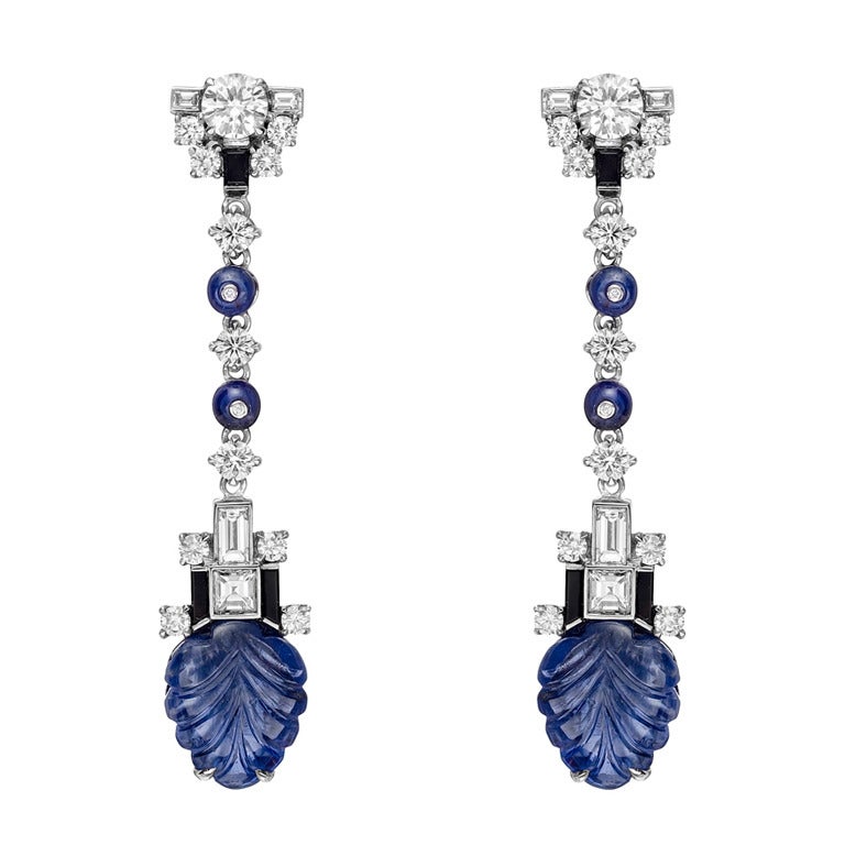 RAYMOND C. YARD Sapphire & Diamond Pendant Earrings