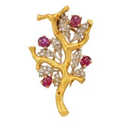 BUCCELLATI Ruby & Diamond Tree Brooch