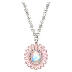 Moonstone & Pink Sapphire Cluster Pendant 7