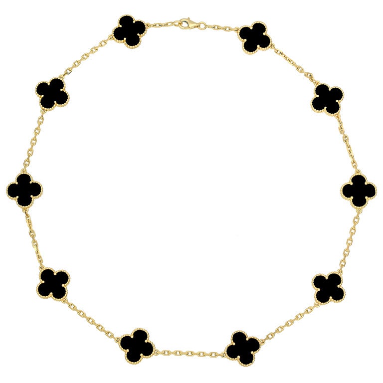 VAN CLEEF & ARPELS Gold & Black Onyx "Vintage Alhambra" Necklace
