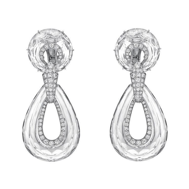 DAVID WEBB Rock Crystal & Diamond Drop Earrings