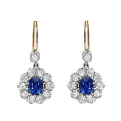 Sapphire & Diamond Cluster Drop Earrings