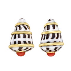 TRIANON Conus Shell and Red Coral Earclips