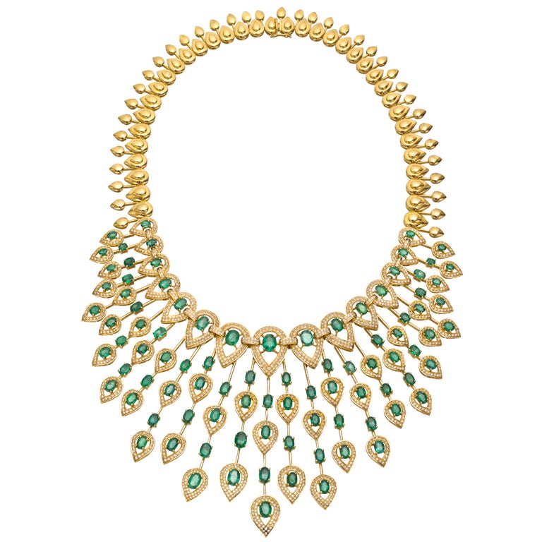 Superb Emerald Diamond Fringe Necklace