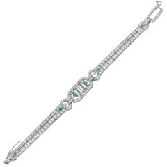 Art Deco Emerald Diamond Link Bracelet