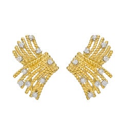 Tiffany & Co. Schlumberger Diamond Gold Fan Earclips