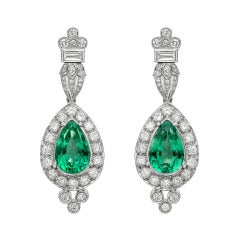 Emerald Diamond Pendant Earrings