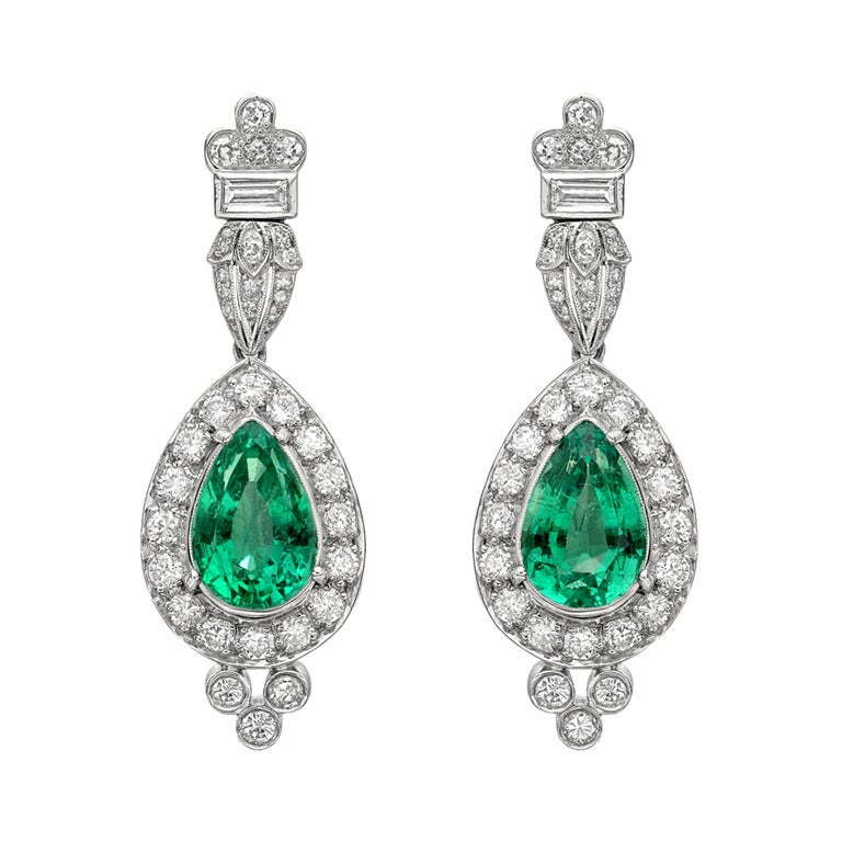Emerald Diamond Pendant Earrings