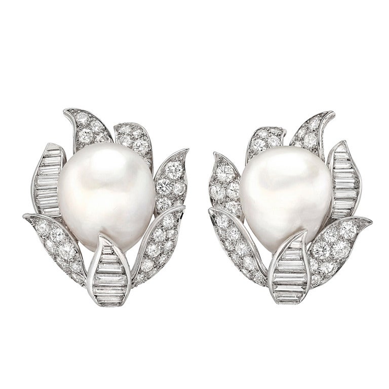 David Webb South Sea Pearl Diamond Earclips