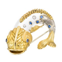 Seaman Schepps Rock Crystal Gem-Set Fish Brooch
