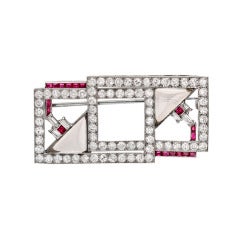 Art Deco Ruby Diamond Geometric Pin
