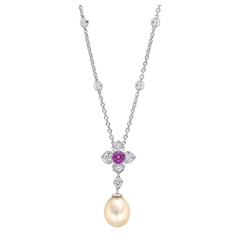 Graff Pearl Pink Sapphire Diamond Drop Pendant