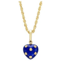 Faberge Blue Enamel Gold Heart Pendant