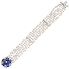 Raymond C. Yard 5-Strand Pearl Bracelet with Sapphire & Diamond Clasp