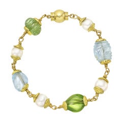 Seaman Schepps ​Multicolored Gemstone & Pearl ​"Baroque" Bead Bracelet