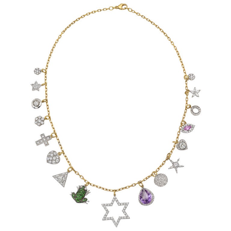 Renee Lewis Gem-Set Gold Charm Necklace