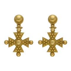 Kieselstein-Cord Gold Maltese Cross Drop Earrings