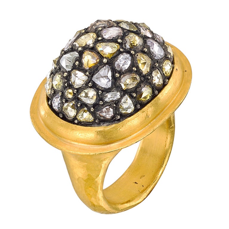 Yossi Harari Diamond Gold Mosaic Dome Ring