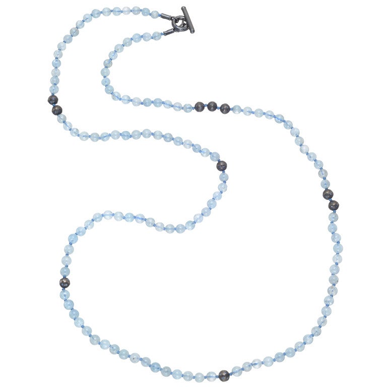 Yossi Harari "Roxanne" Aquamarine Bead & Gilver Long Necklace