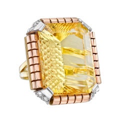 Retro 32.15 Carat Citrine Diamond Ring
