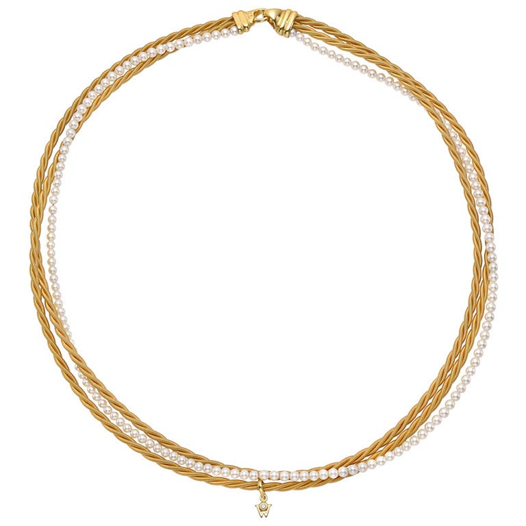 Wellendorff Three Strand Seed Pearl Gold Necklace