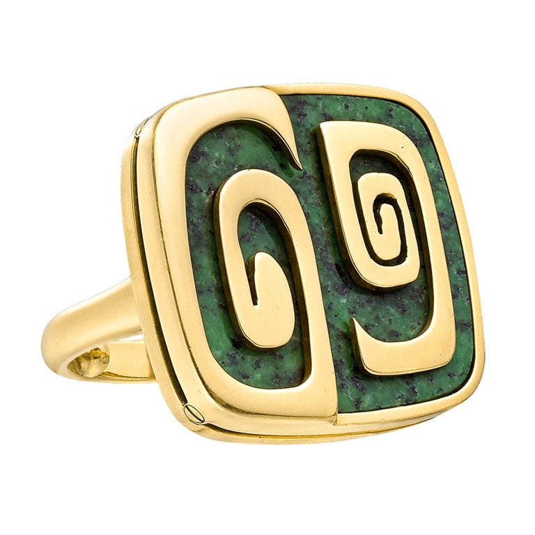 Bulgari ​Gold  Green Garnet Plaque Ring
