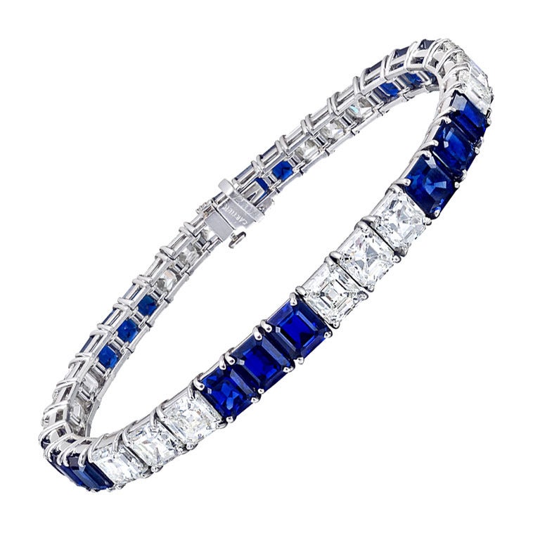 Cartier Quadratisches Diamant-Saphir-Linien-Armband