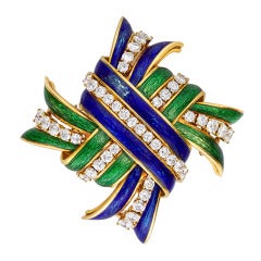 Original 1960s David Webb Enamel  Diamond Knot Brooch