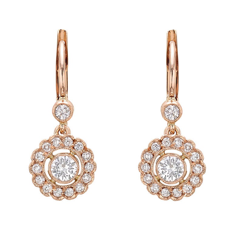 Pink Gold Diamond Cluster Drop Earrings