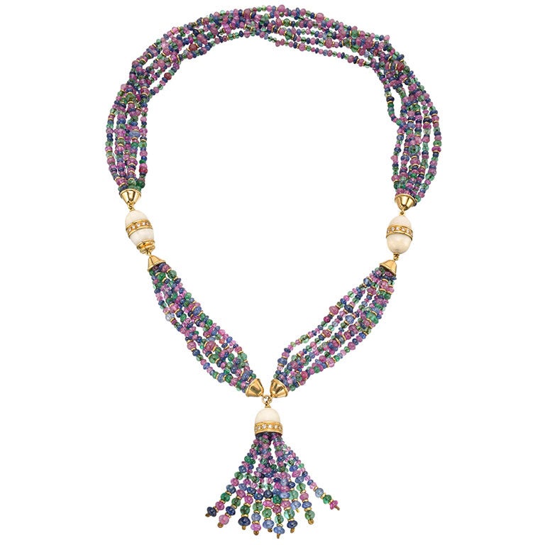 Multicolored Gemstone Coral Bead Necklace at 1stDibs