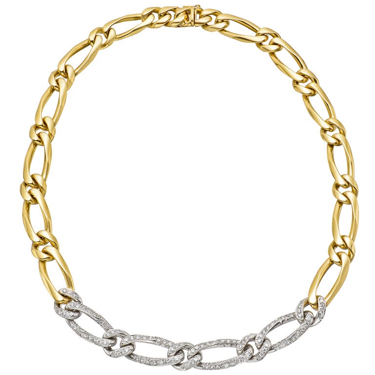 Gold & Diamond Figaro Link Necklace