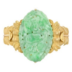 Mario Buccellati Jade & Gold Foliate Cuff Bracelet