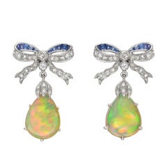 Opal & Gem-Set Bow Pendant Earrings