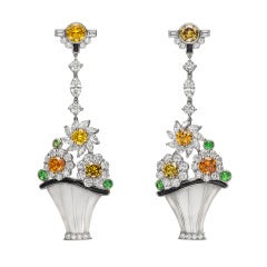 Raymond C. Yard Multicolored Diamond Flower Basket Earrings 3