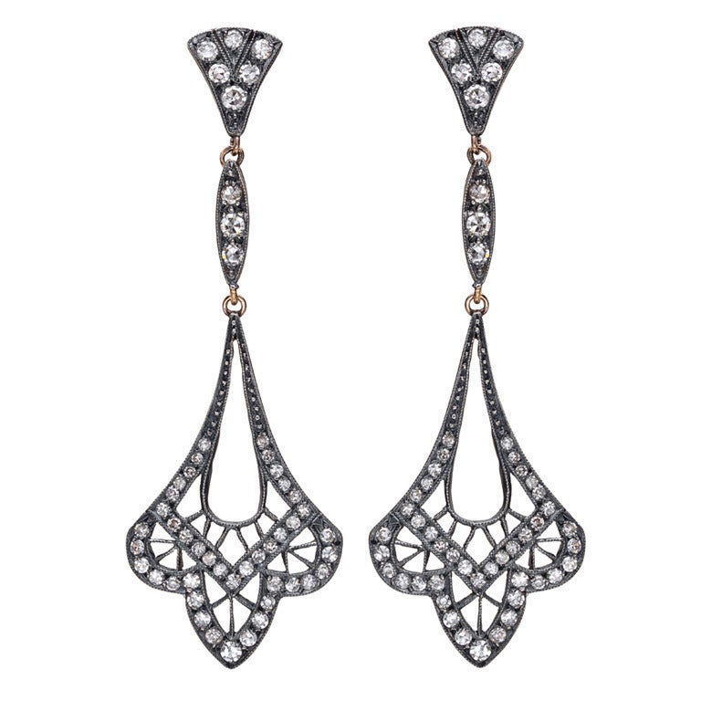 Antique Diamond Pendant Earrings