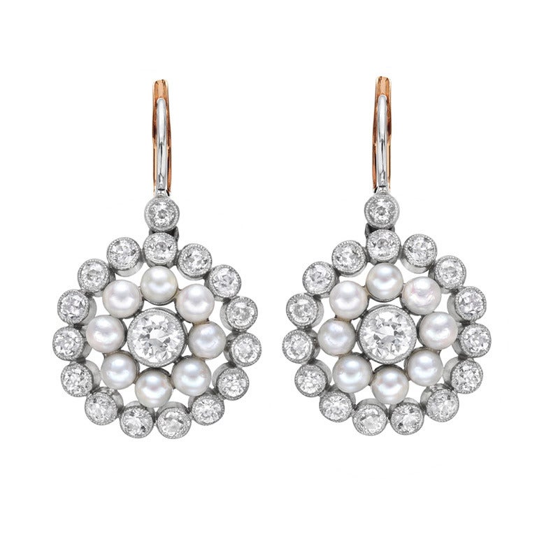 P Diamond Seed Bead drop earrings cream main image 0