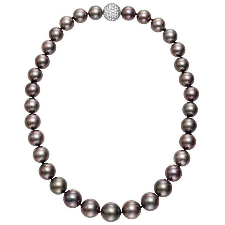 Black Cultured Pearl Necklace with Pave Diamond Clasp