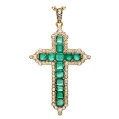 Antique Emerald Diamond Cross Pendant