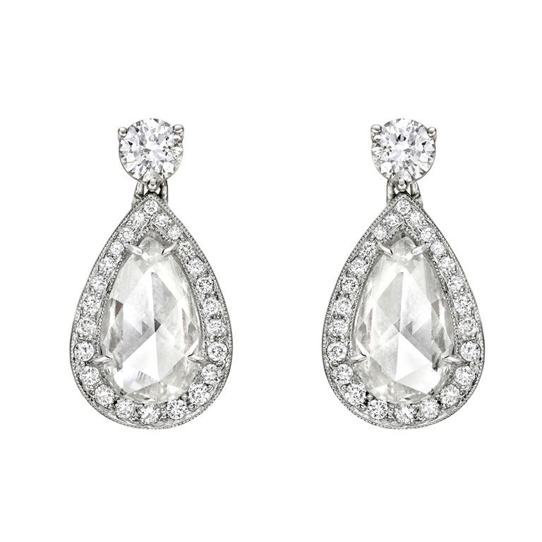 Pear Shaped Rose Cut Diamond Drop Earrings At 1stdibs Pear Shaped Rose Cut Diamond Drop Earrings For