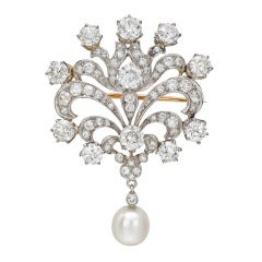 Vintage Tiffany & Co. Natural Pearl Diamond Brooch